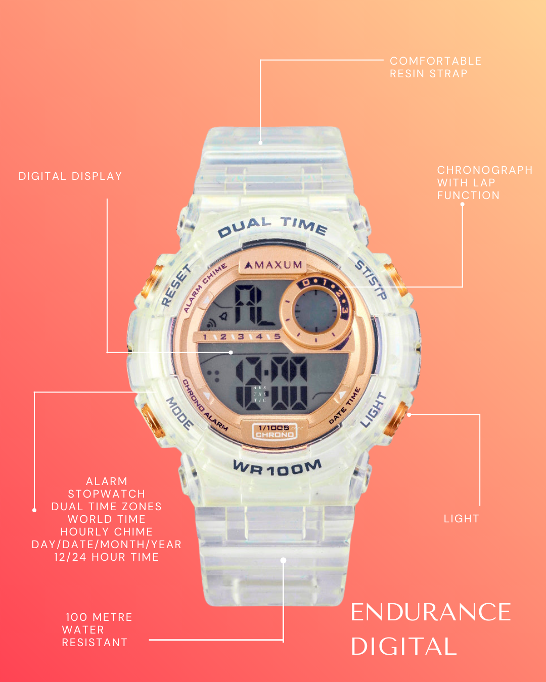 Endurance Opaque and Gold Digital Watch