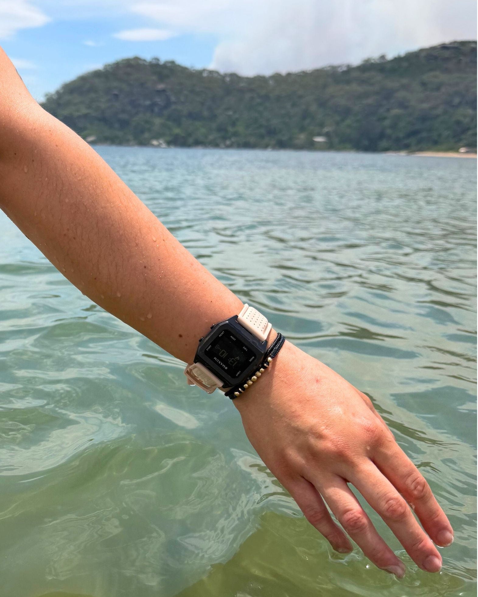 Raglan Digital Square Unisex Tide Watch – Black Case, Black Dial & Beige Silicone Strap