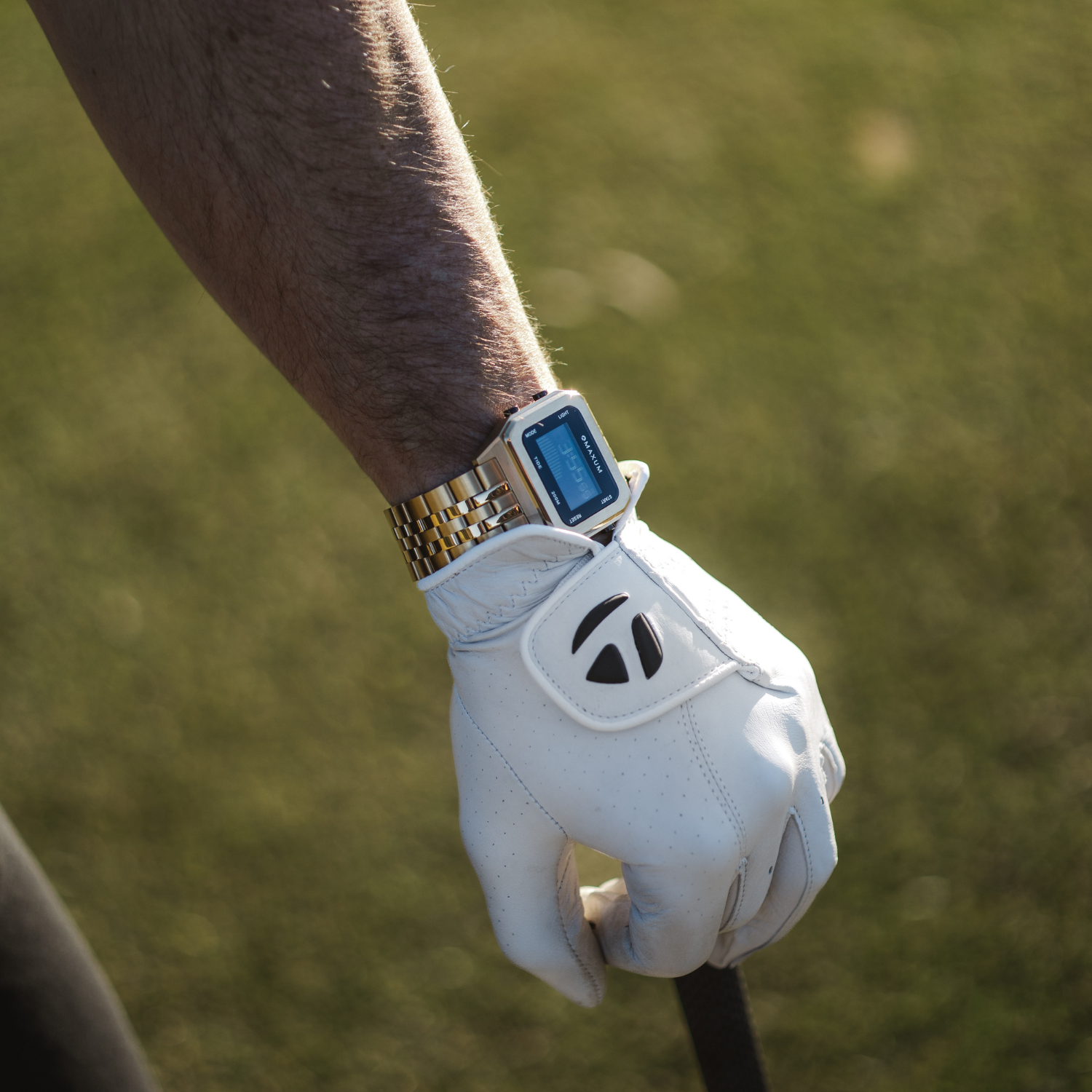 Raglan Digital Square Unisex Tide Watch– Gold Case, Black Dial & Gold Bracelet