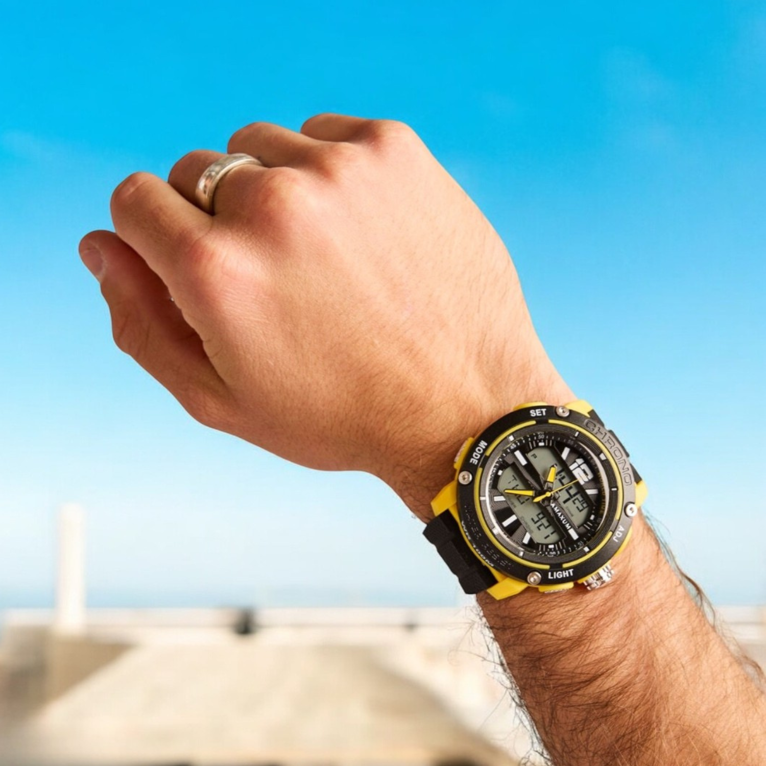 Conquest Black and Yellow Analogue Digital Watch