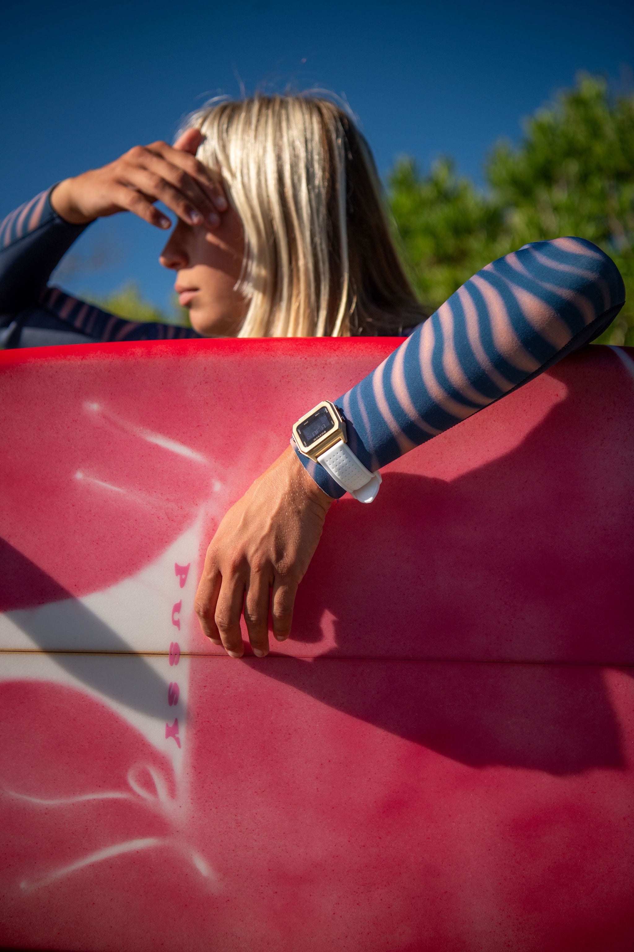 Raglan Digital Square Unisex Tide Watch– Gold Case, Black Dial & White Silicone Strap