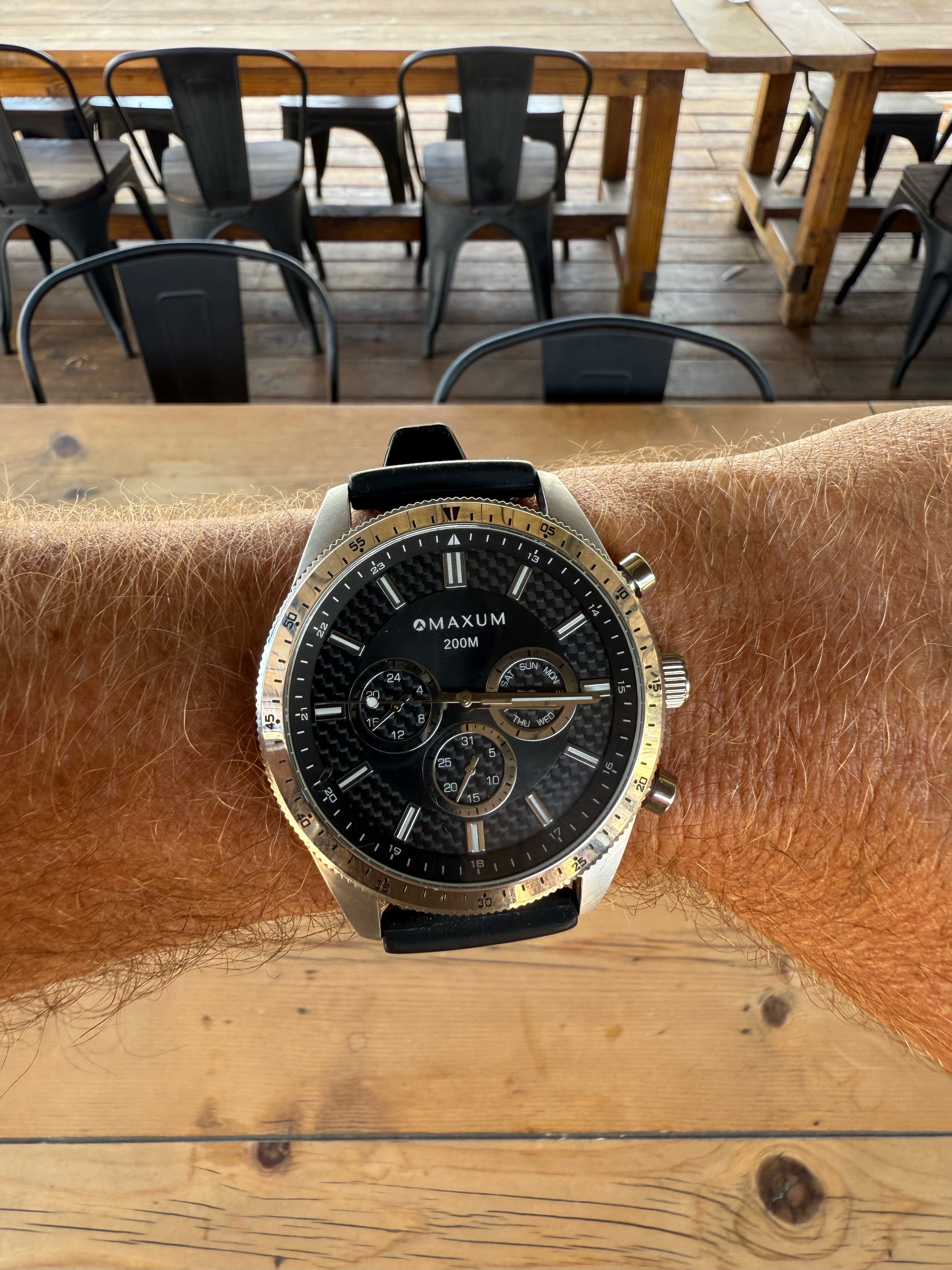 Lansdowne Multifunction Analogue Watch – Silver-Tone Case, Black Dial & Black Silicone Strap