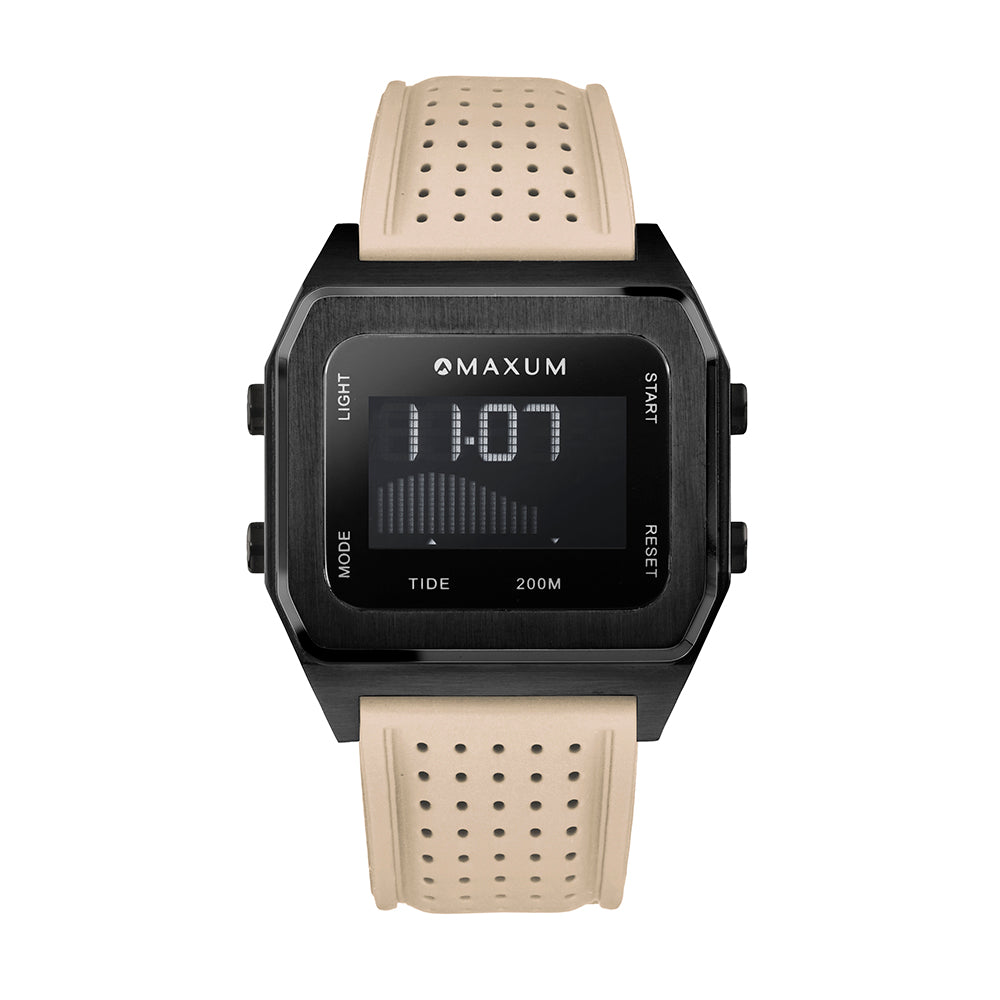 Raglan Digital Tide Watch Set – Black Case, Black & Beige Silicone Strap