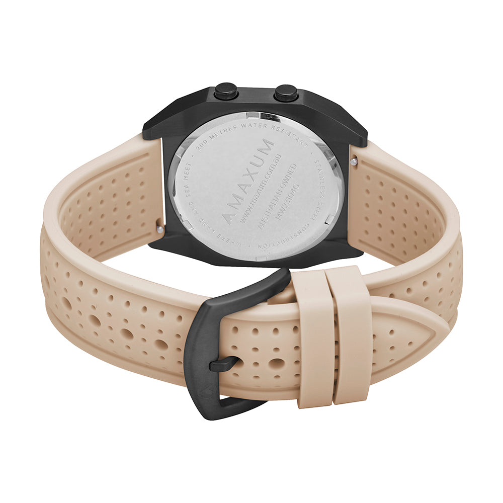 Raglan Digital Square Unisex Tide Watch – Black Case, Black Dial & Beige Silicone Strap