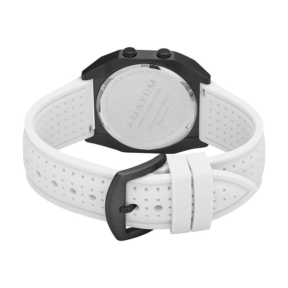 Raglan Digital Square Unisex Tide Watch – Black Case, Black Dial & White Silicone Strap