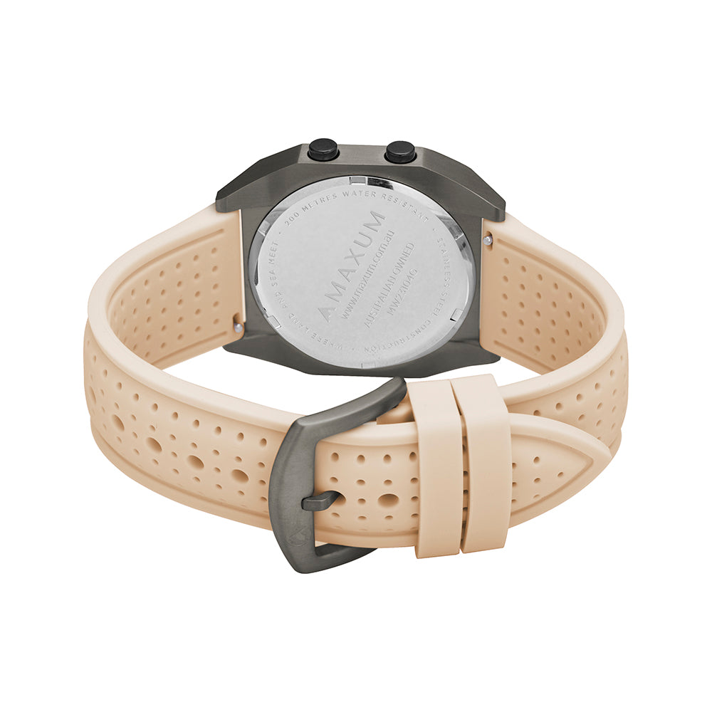 Raglan Digital Square Unisex Tide Watch– Gun Metal Case, Black Dial & Beige Silicone Strap