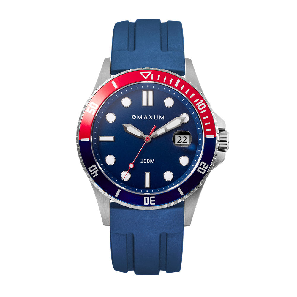 Prince Analogue Date Watch – Silver-Tone Case, Blue Dial & Blue Silicone Strap