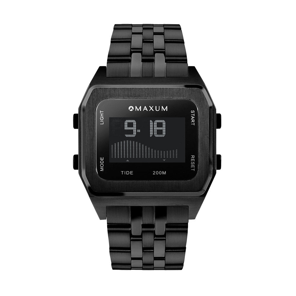 Raglan Digital Square Unisex Tide Watch – Black Case, Black Dial & Black Bracelet