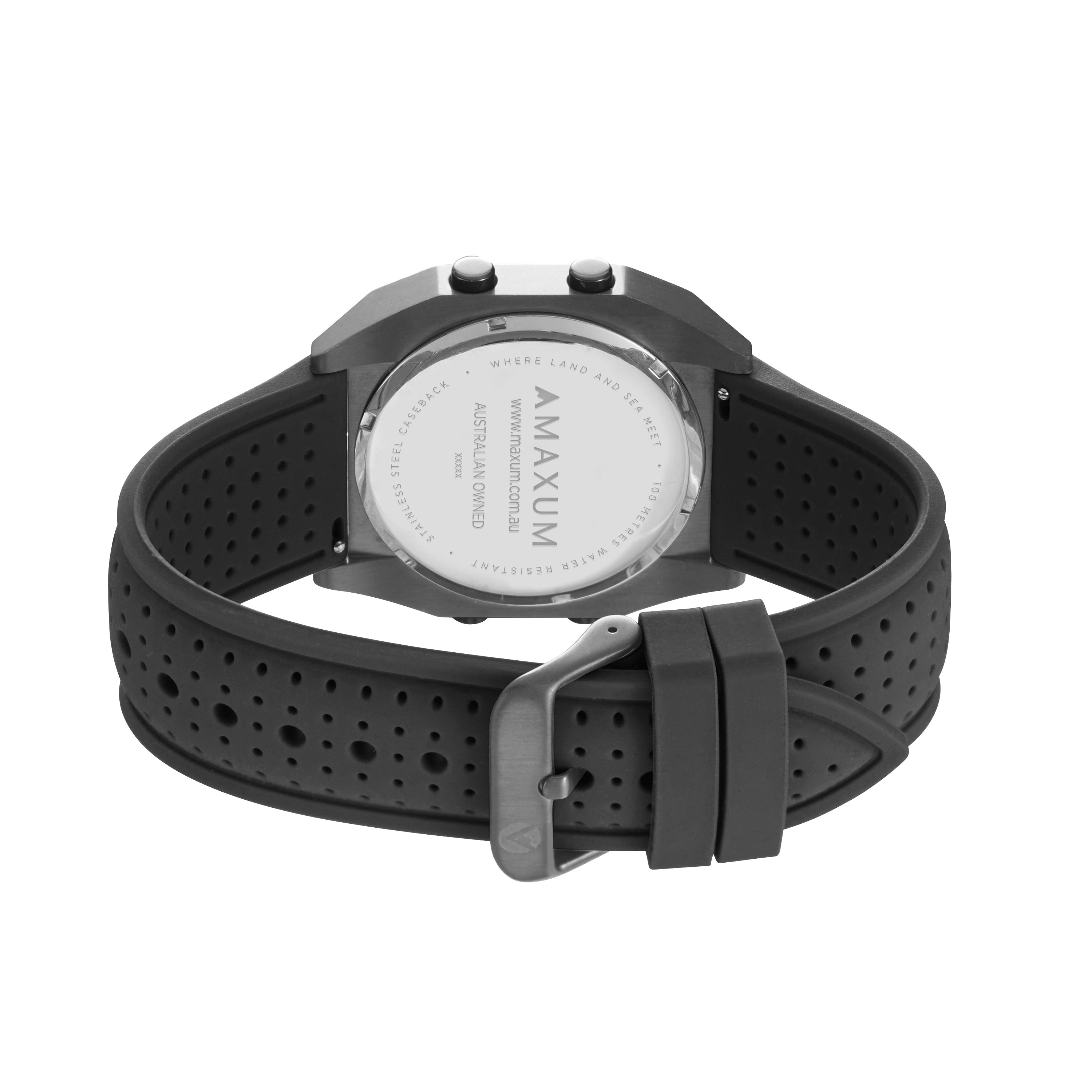 Raglan Digital Square Unisex Tide Watch– Gun Metal Case, Black Dial & Black Silicone Strap