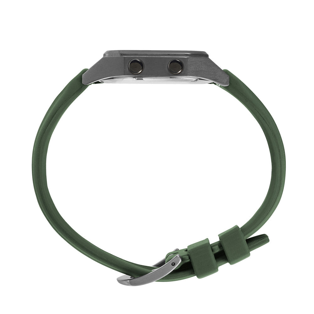 Raglan Digital Square Unisex Tide Watch– Gun Metal Case, Black Dial & Green Silicone Strap