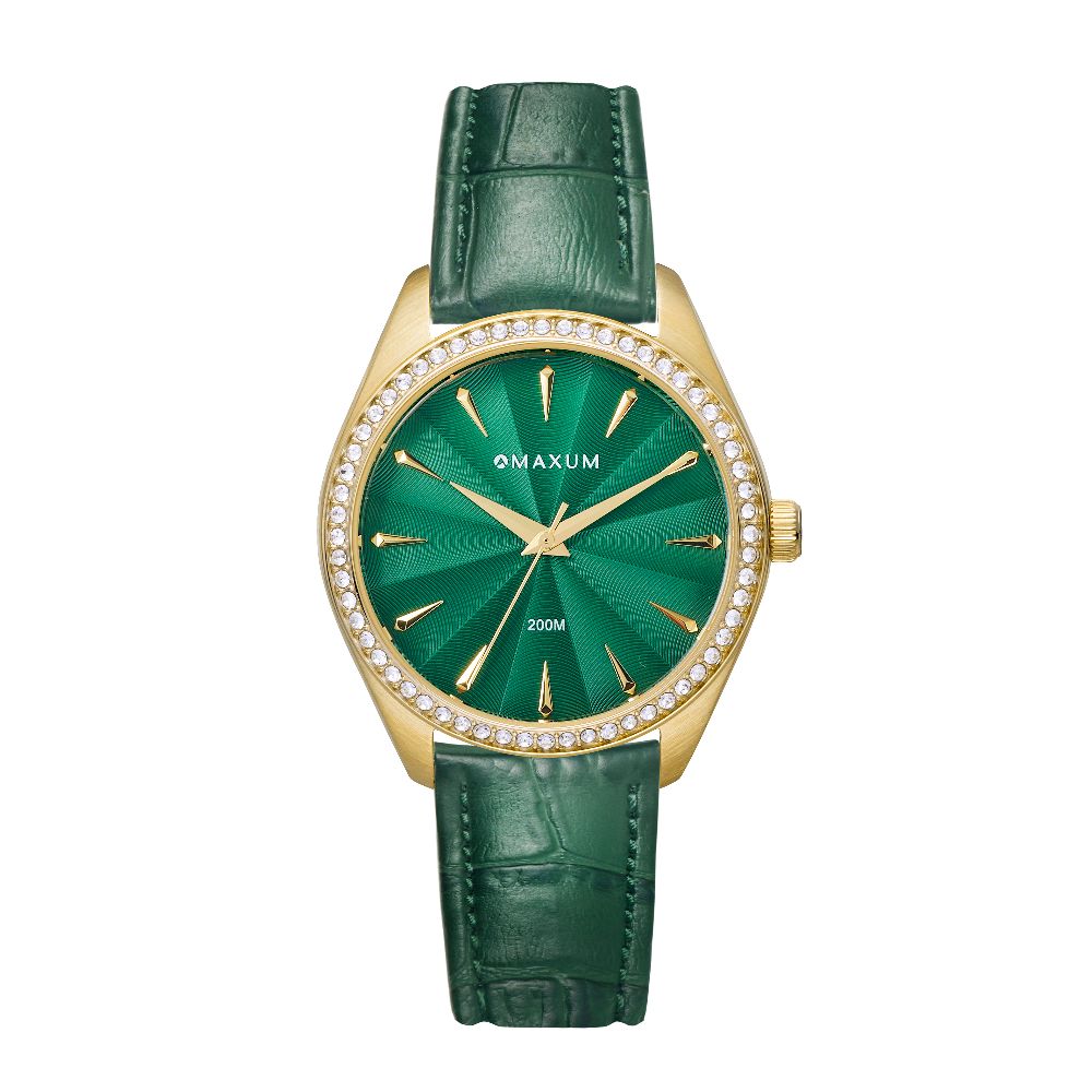 Sydney Green Box Set -Includes Gold Bracelet Watch with Green Leather Strap