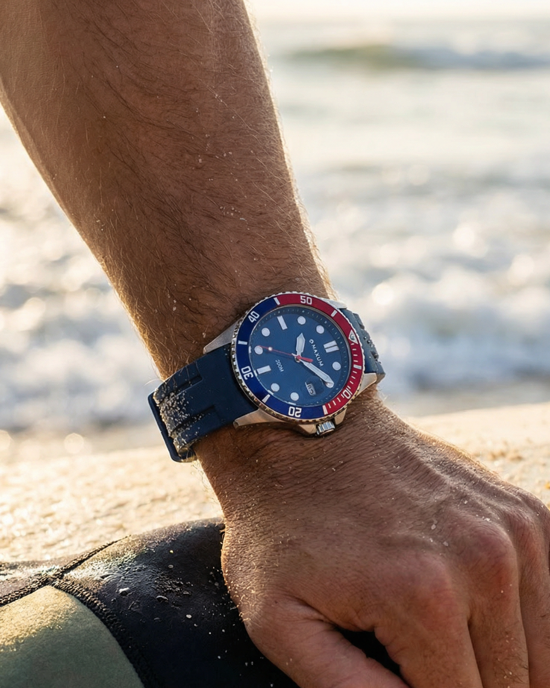 Prince Analogue Date Watch – Silver-Tone Case, Blue Dial & Blue Silicone Strap