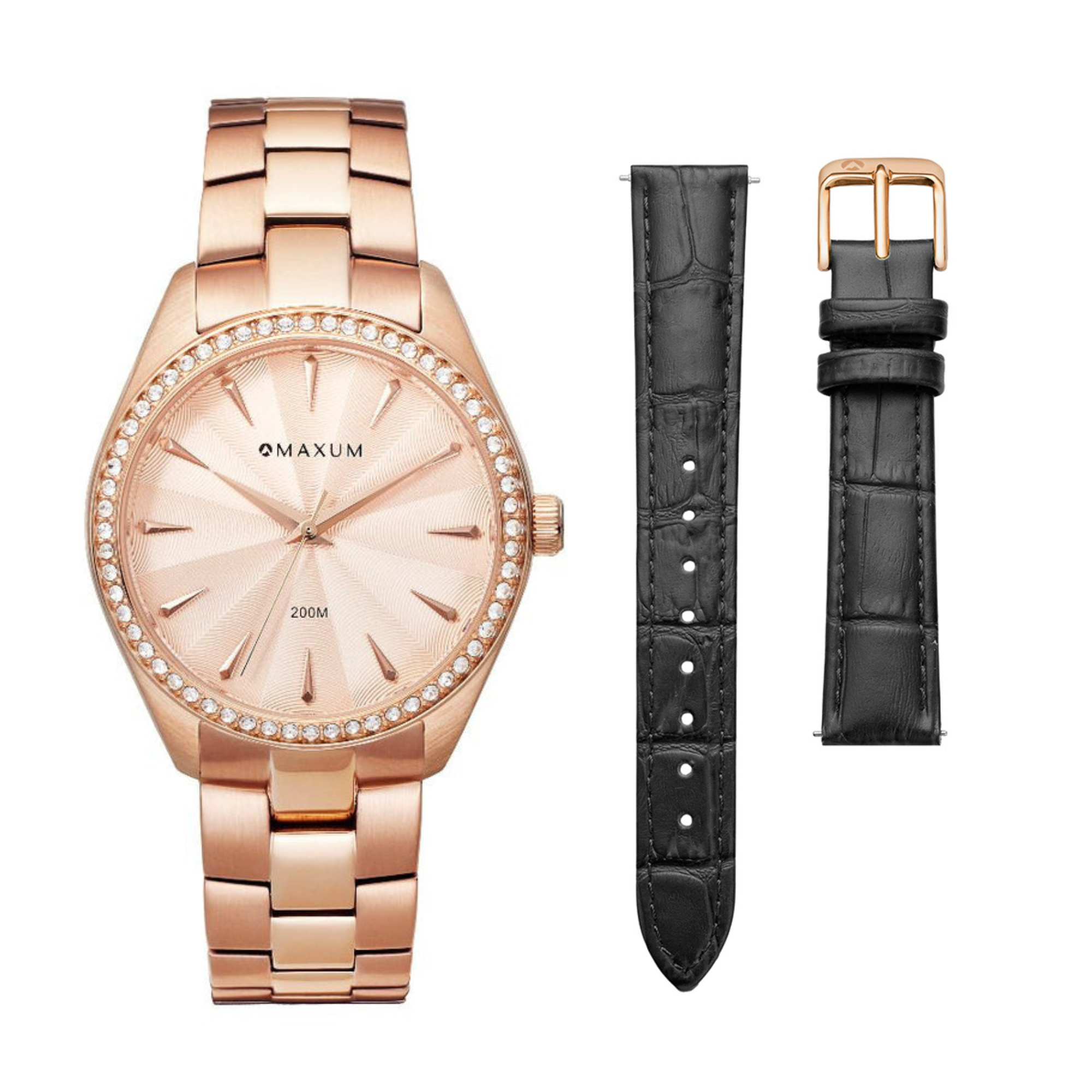 Sydney Rose Gold Box Set -Includes Rose Watch with Black Leather Strap