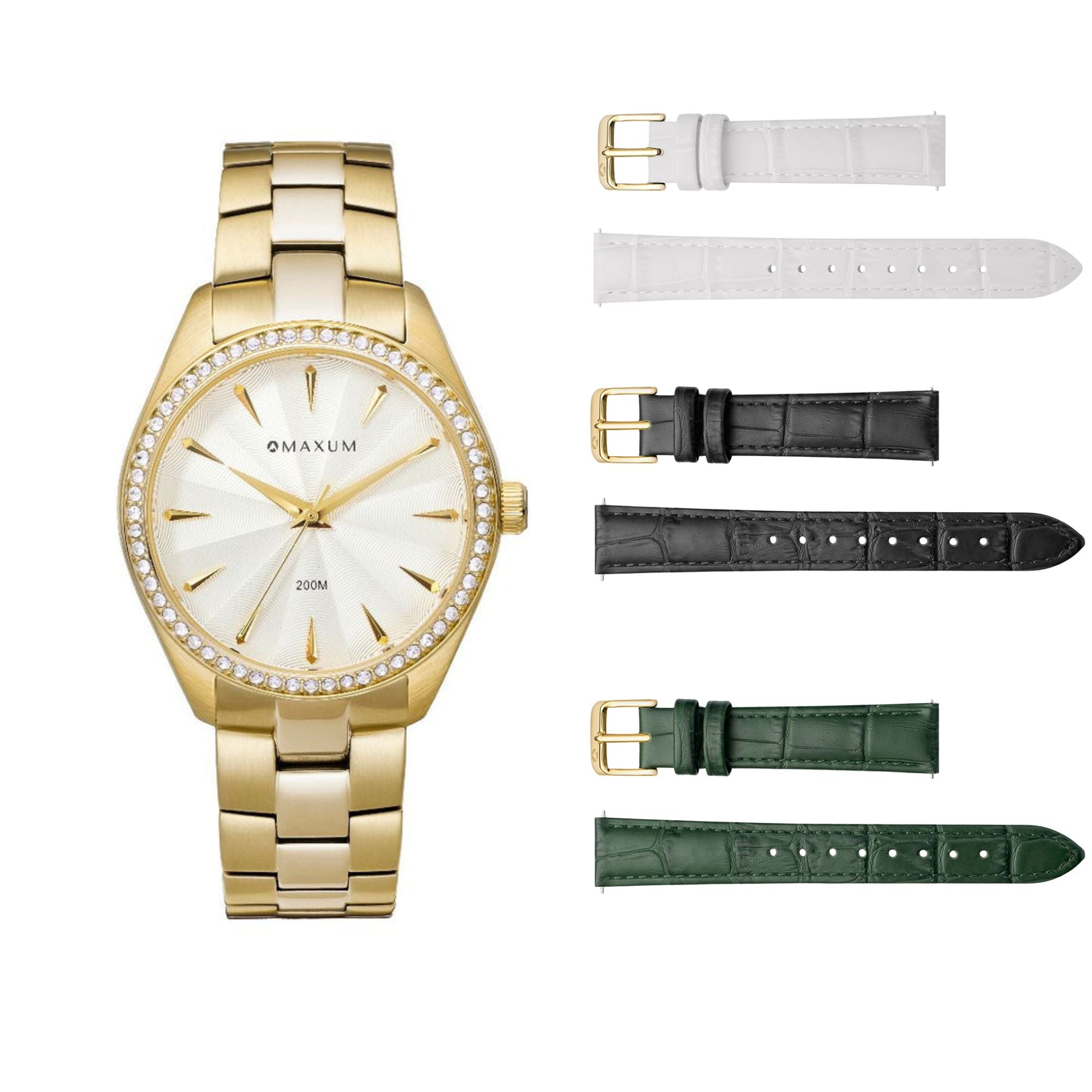 Sydney Gold Box Set -Includes Gold Bracelet Watch with 3 Leather Straps