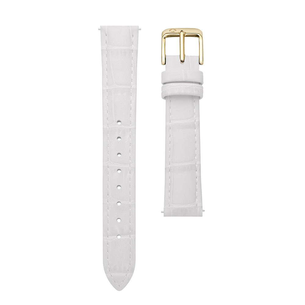 16mm Sydney Watch Band – White Leather Strap With Gold-Tone Buckle