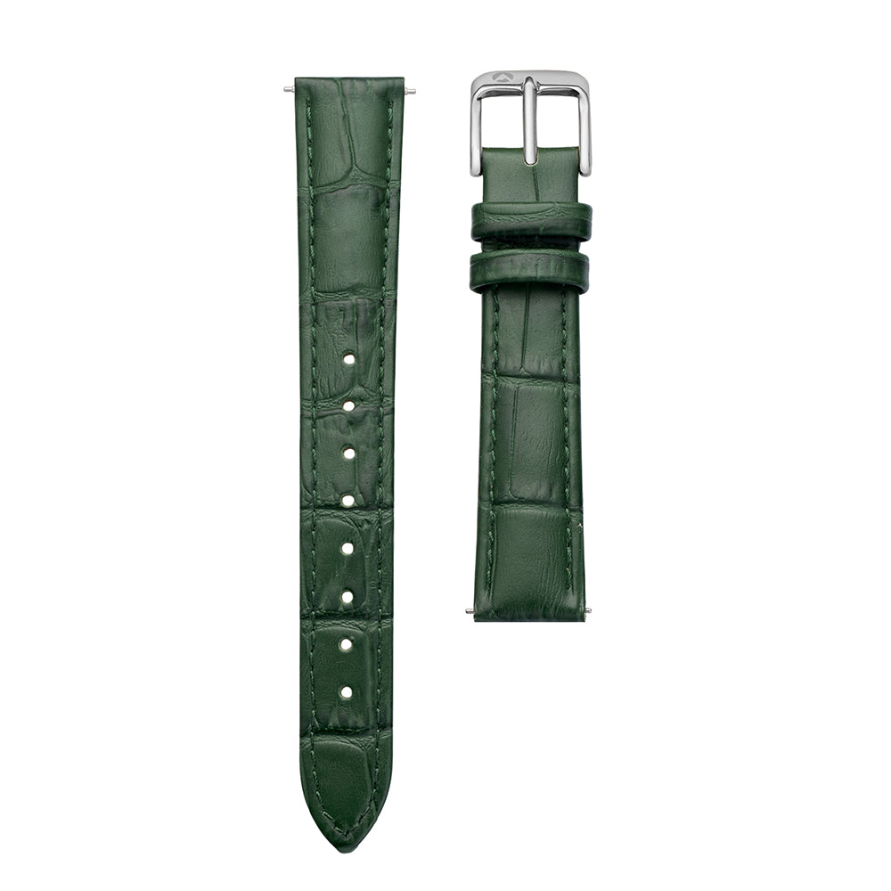 16mm Sydney Watch Band – Green Leather Strap With Silver-Tone Buckle