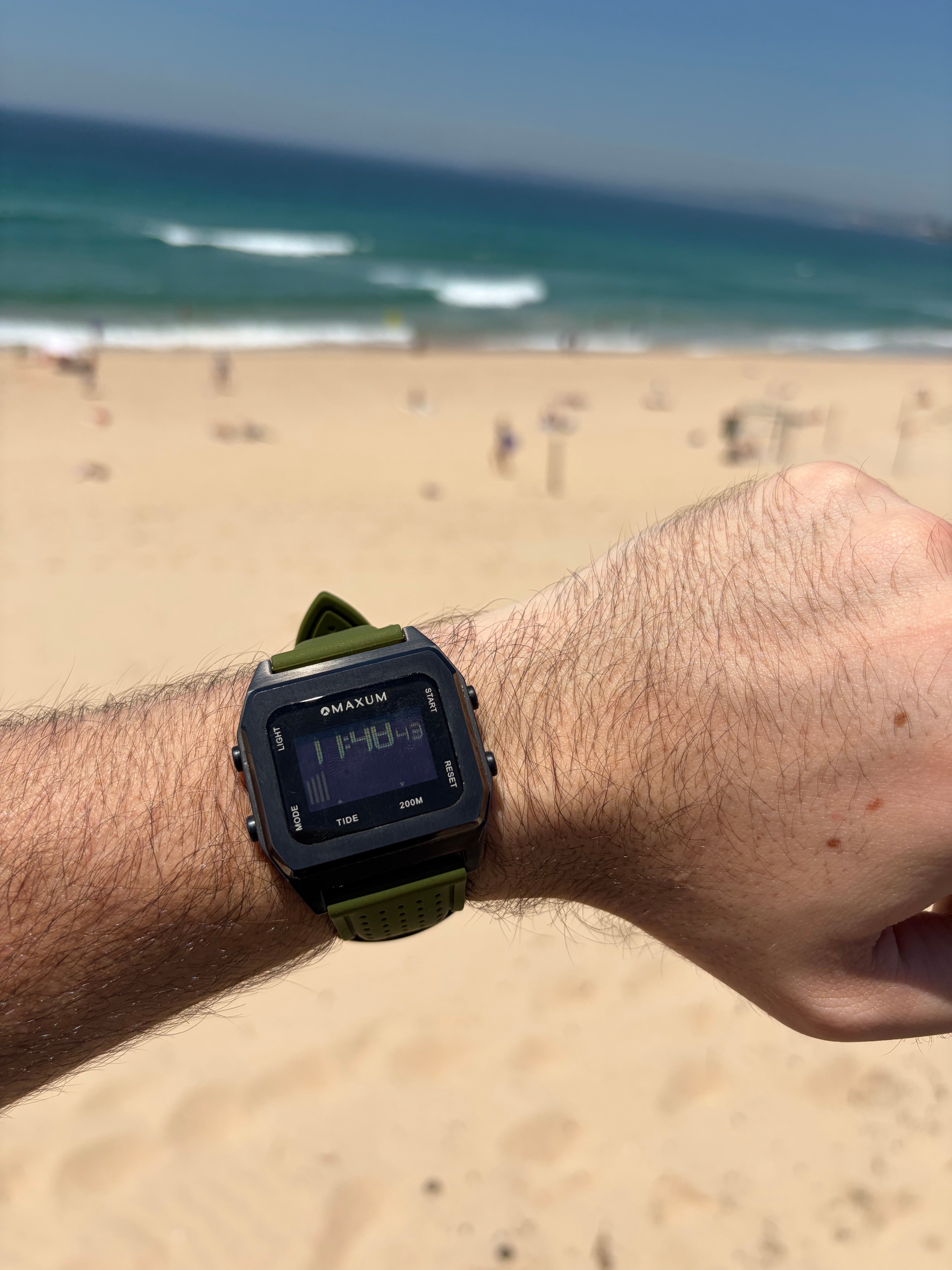 Raglan Digital Square Unisex Tide Watch – Black Case, Black Dial & Green Silicone Strap