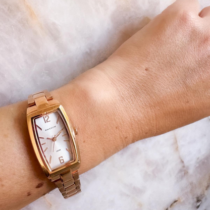 Fanta Re-Issue Analogue Rectangular Watch – Rose Gold Case, White Dial & Rose Gold Bracelet