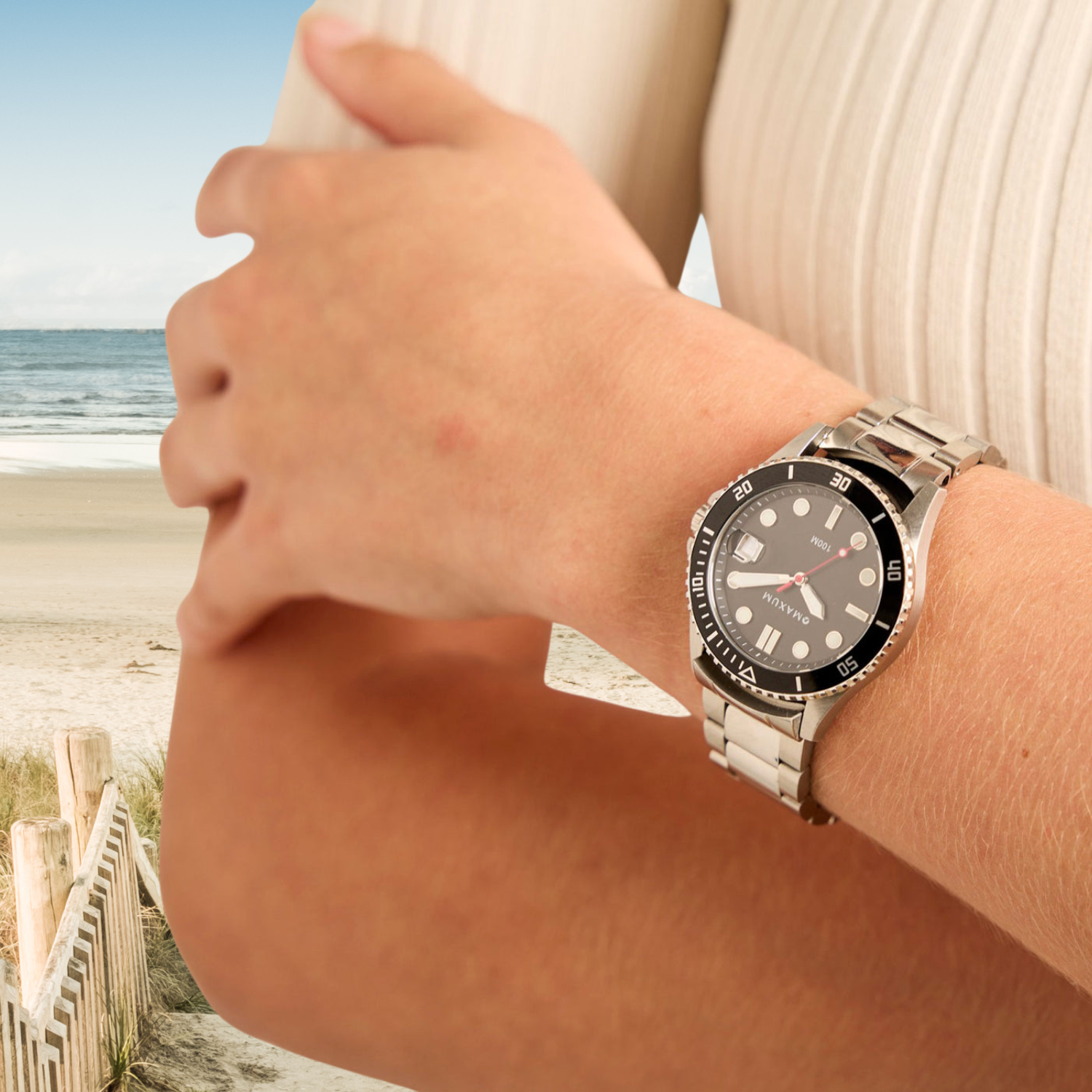 Liberty Ladies Analogue Date Watch – Black Dial With Silver-Tone Case & Bracelet