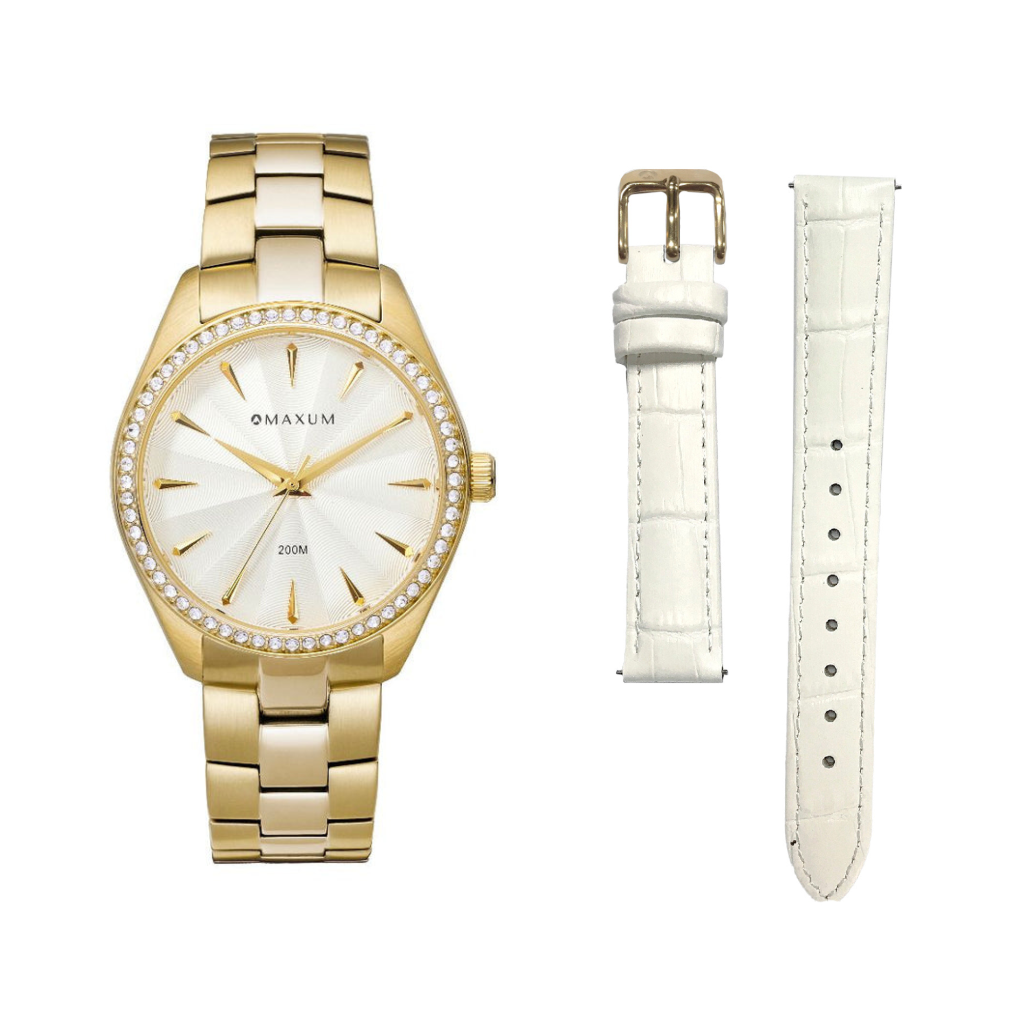 Sydney Gold Box Set -Includes Gold Bracelet Watch with White Leather Strap