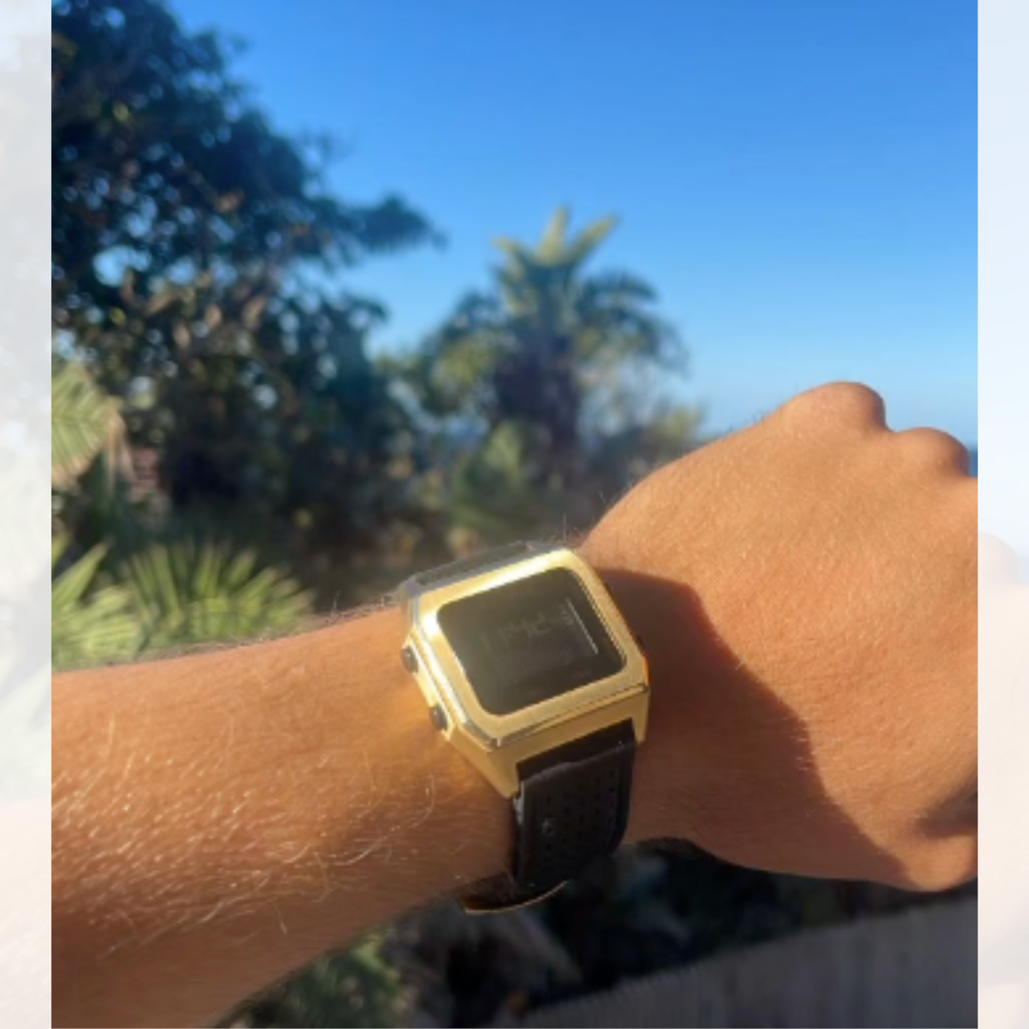 Raglan Digital Square Dial Tide Watch– Gold Case, Black Dial & Black Silicone Strap