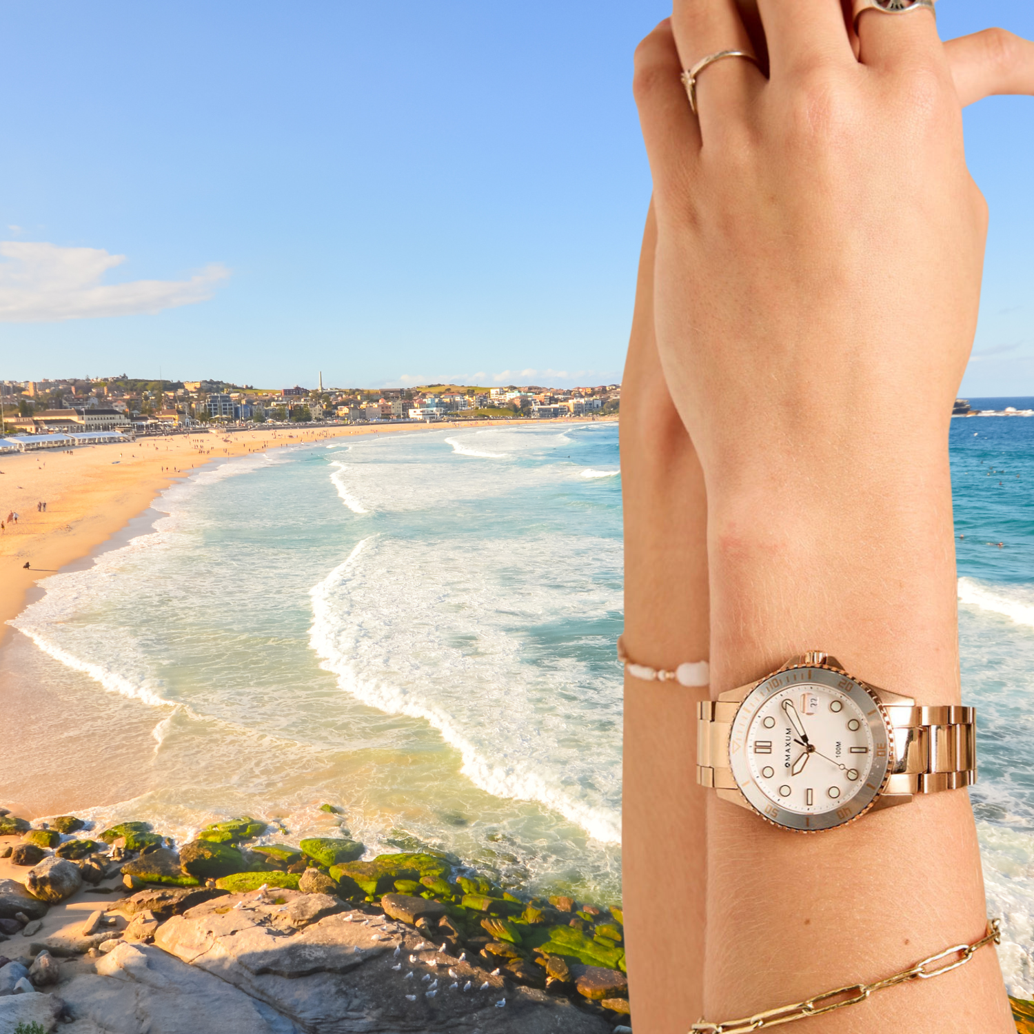 Liberty Rose-gold Set - Includes Rose Analogue Date Watch and White Silicone Strap