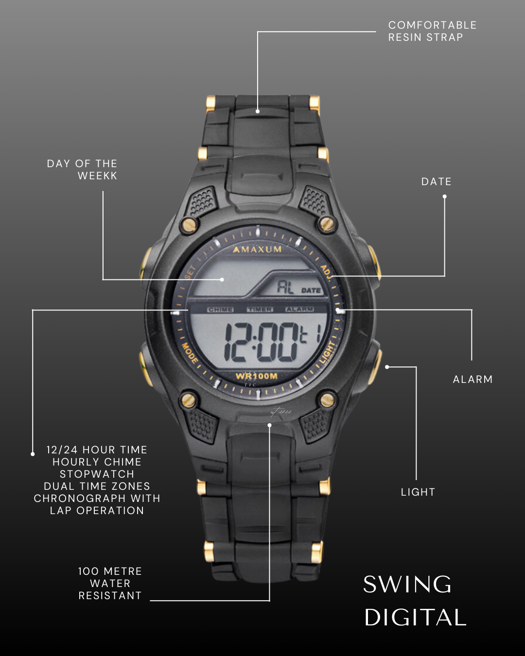 Swing Black and Gold Digital Watch