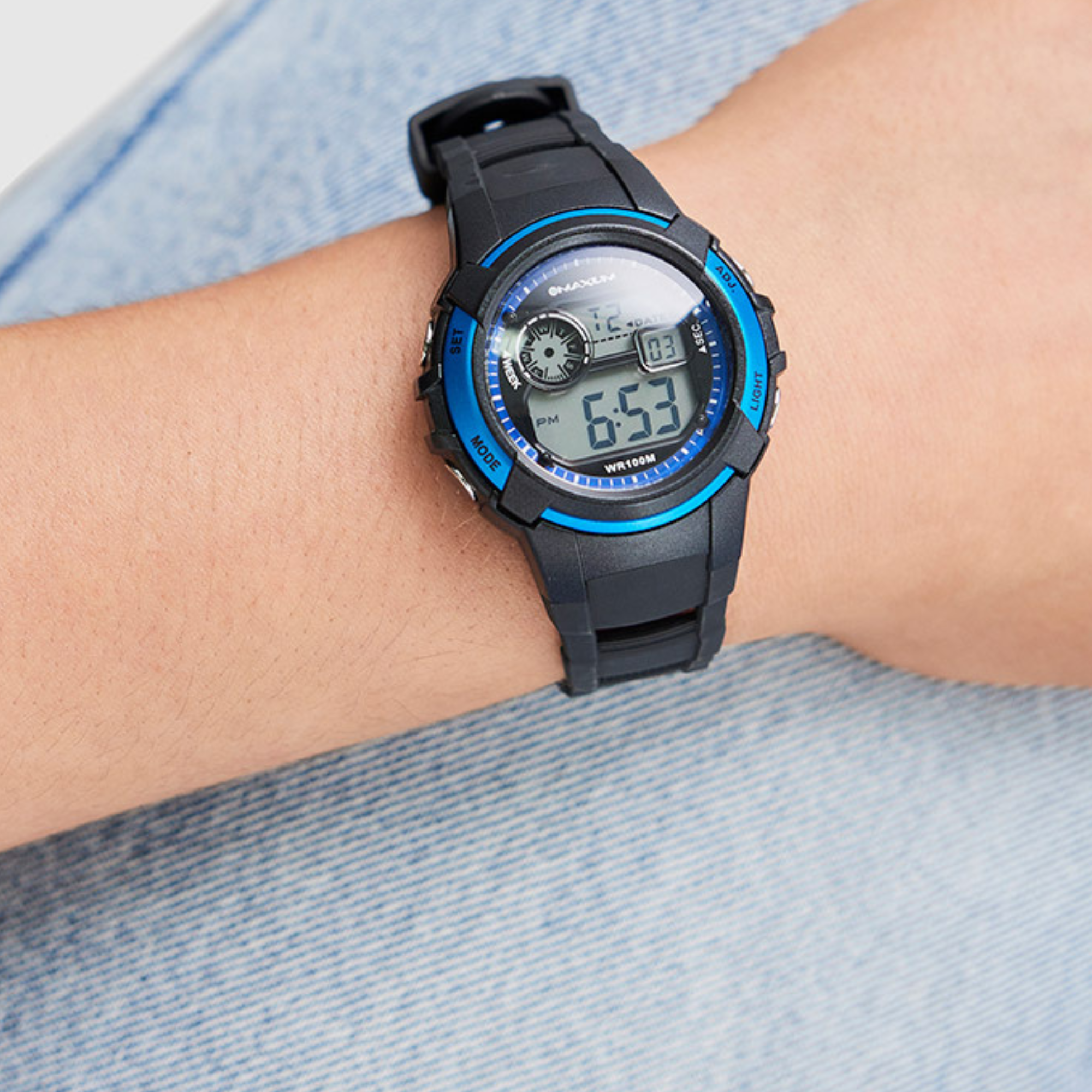 Button Black and Sapphire Blue Digital Watch