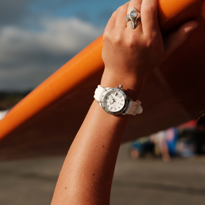 Liberty Ladies Analogue Date Watch – Silver-Tone Case, White Dial & White Silicone Strap
