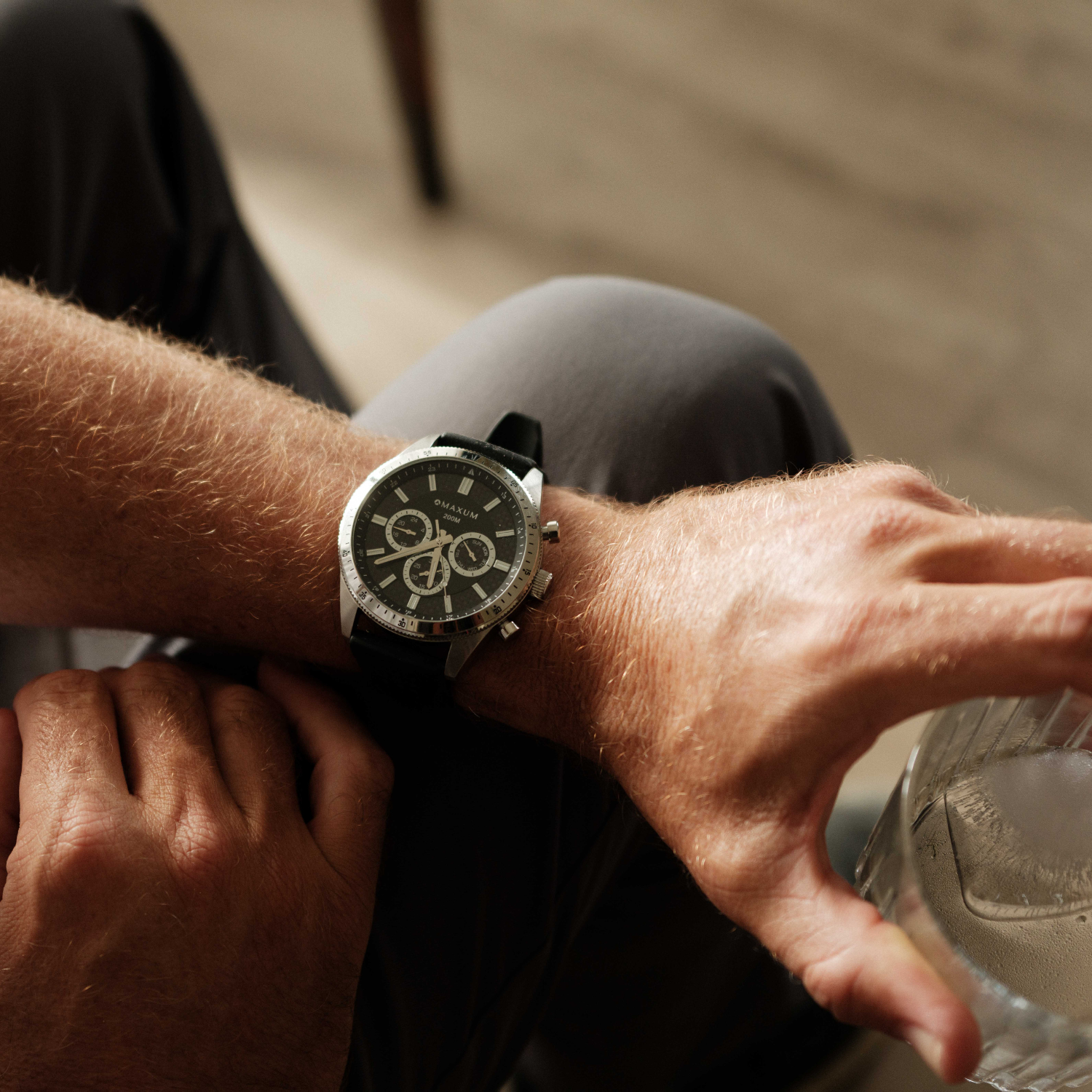 Lansdowne Multifunction Analogue Watch – Silver-Tone Case, Black Dial & Black Silicone Strap