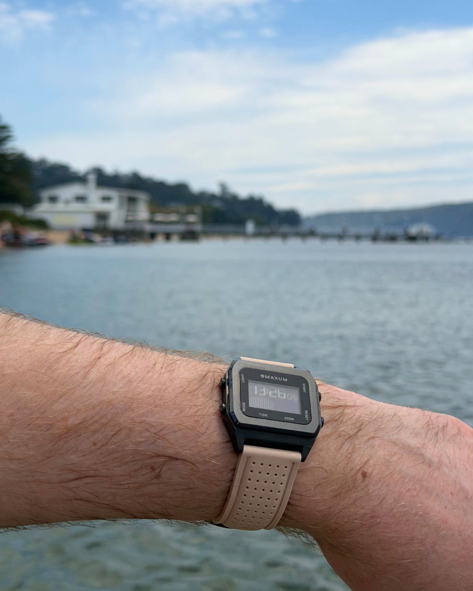 Raglan Digital Square Unisex Tide Watch– Gun Metal Case, Black Dial & Beige Silicone Strap