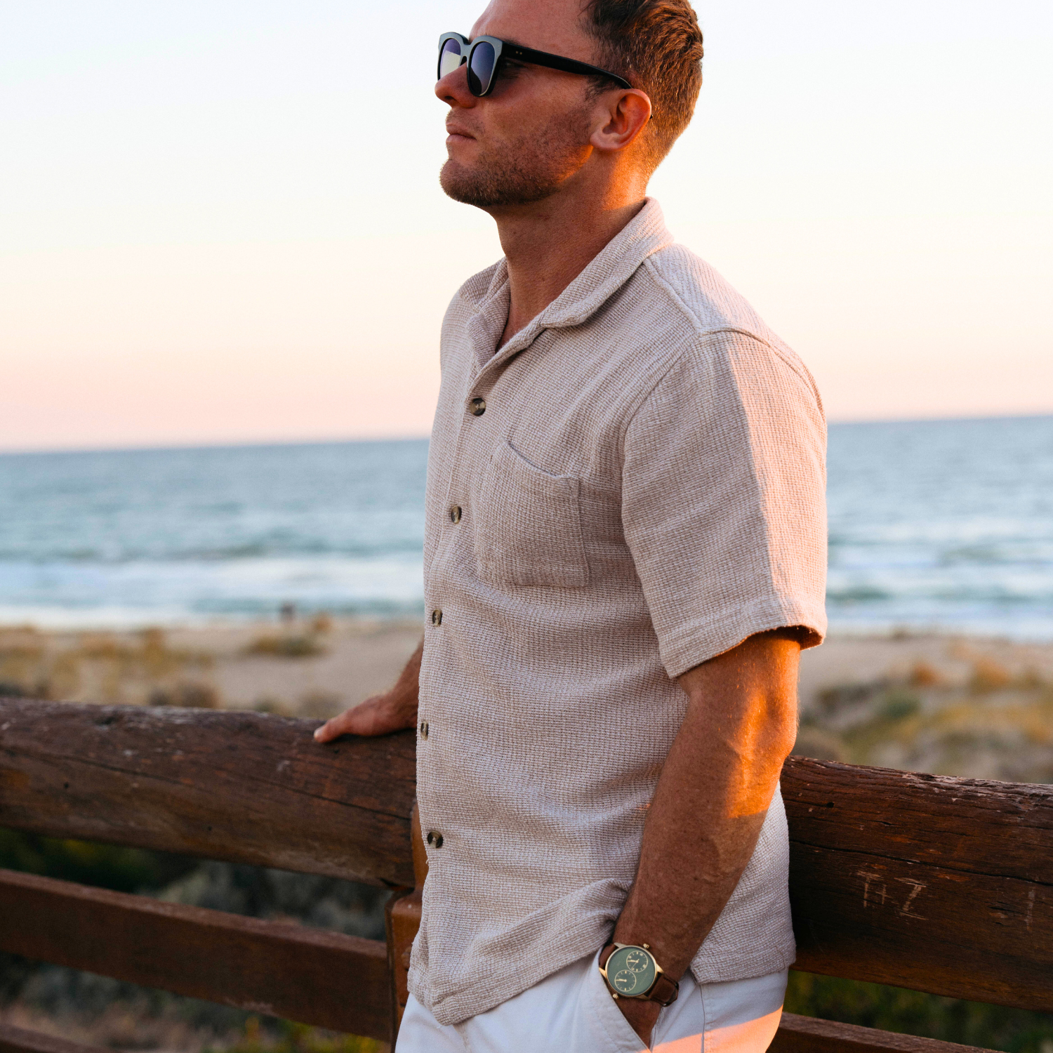 Maxum x Taylor Steele – Green Dial, Gold Tone Case & Brown Leather Band Watch