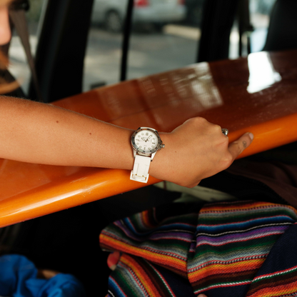 Liberty Ladies Analogue Date Watch – Silver-Tone Case, White Dial & White Silicone Strap
