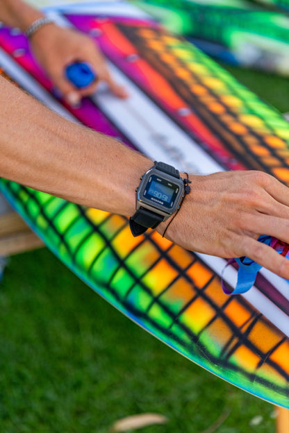 Raglan Digital Square Unisex Tide Watch– Gun Metal Case, Black Dial & Black Silicone Strap