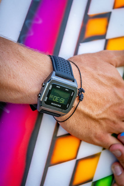 Raglan Digital Square Unisex Tide Watch– Gun Metal Case, Black Dial & Black Silicone Strap