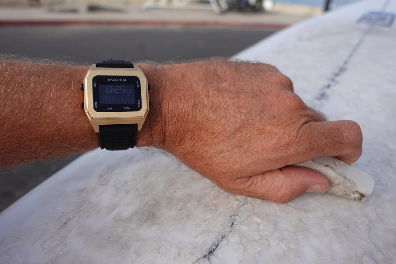 Raglan Digital Square Dial Tide Watch– Gold Case, Black Dial & Black Silicone Strap