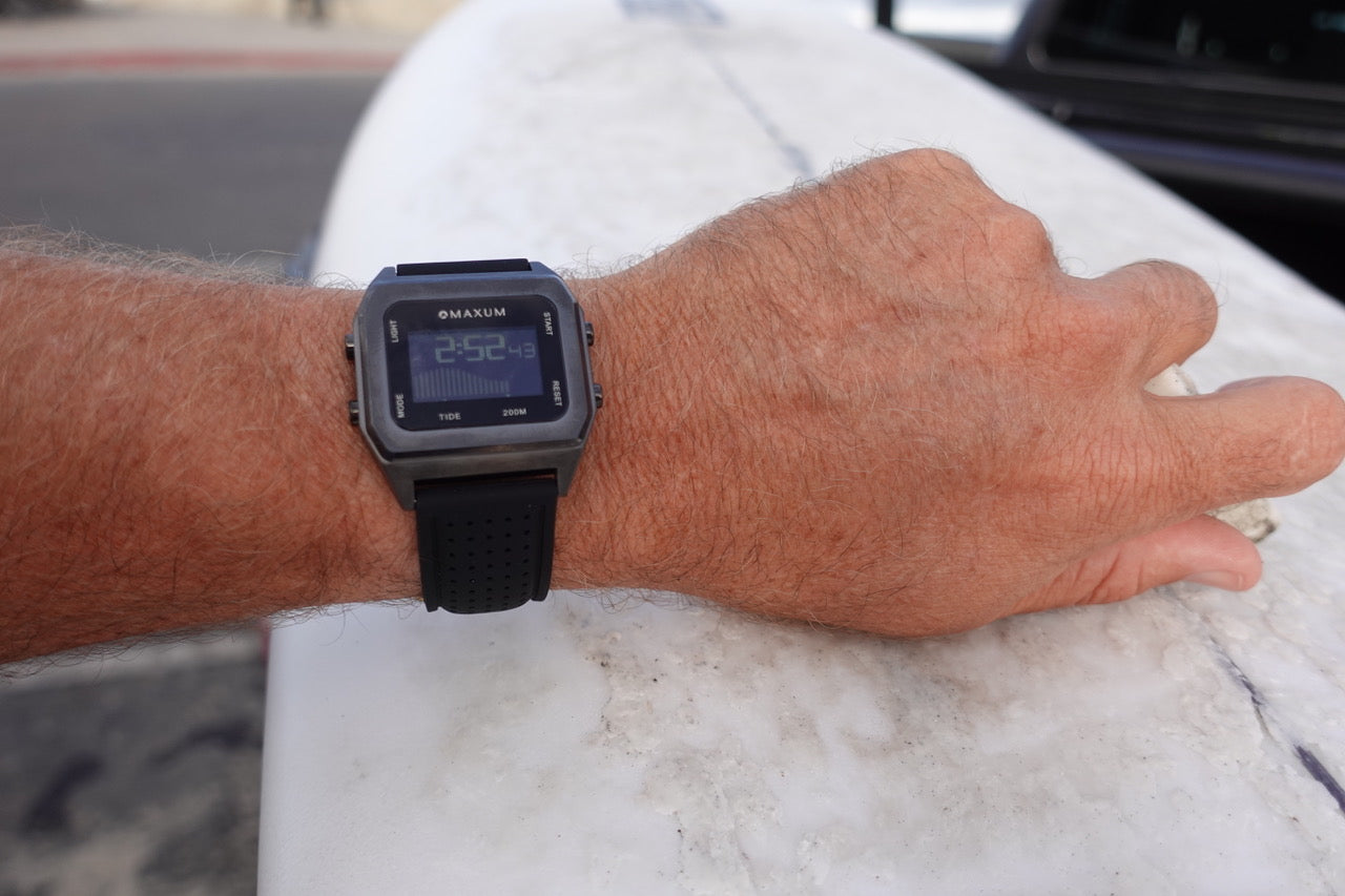 Raglan Digital Square Dial Tide Watch– Gun Metal Case, Black Dial & Black Silicone Strap