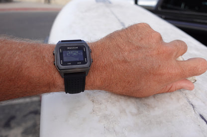 Raglan Digital Square Dial Tide Watch– Gun Metal Case, Black Dial & Black Silicone Strap