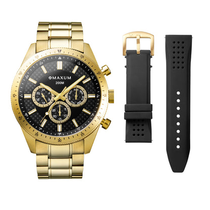 Lansdowne Gold Set - Includes Gold Chronograph Analogue Watch and Black Silicone Strap