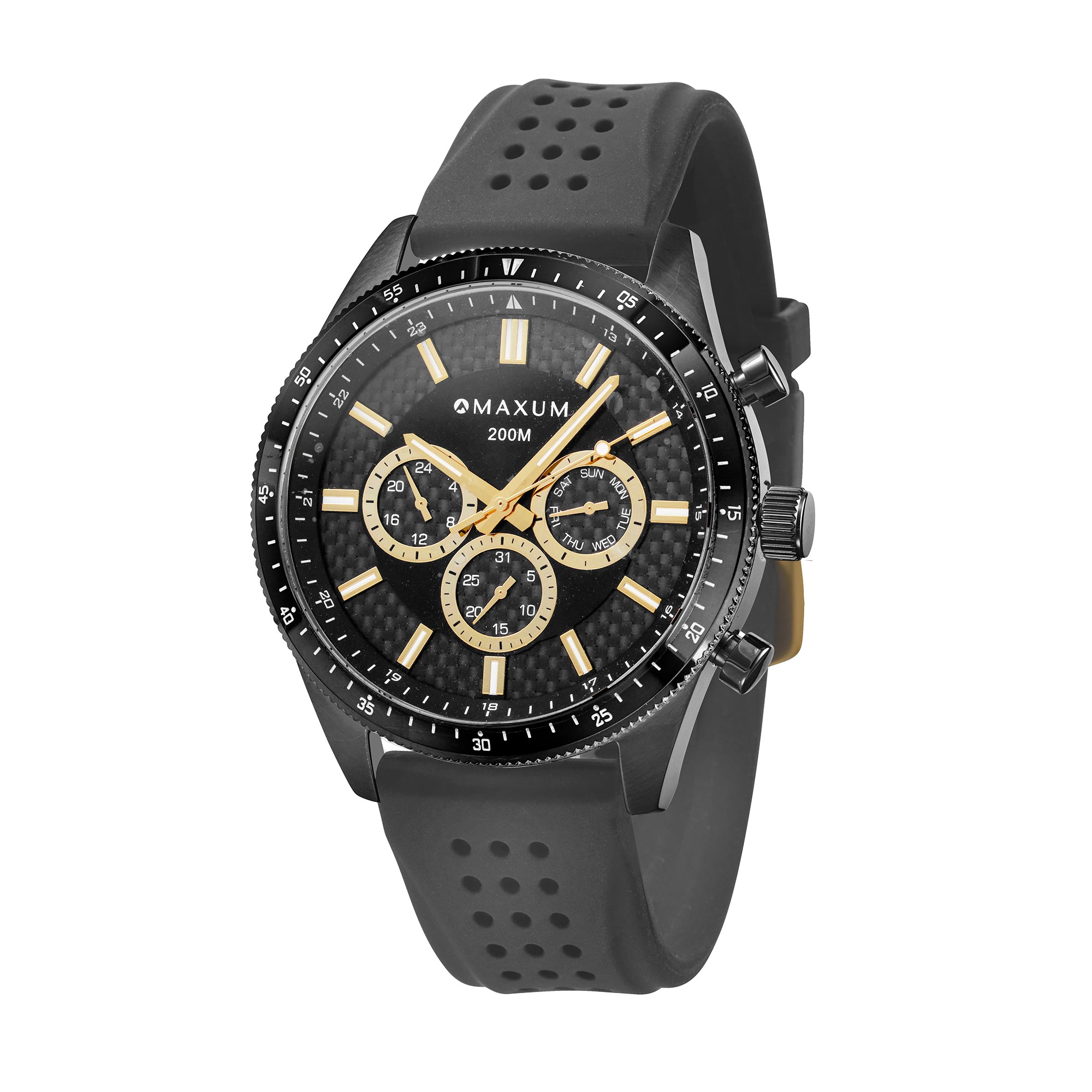 Lansdowne Chronograph Analogue Watch – Black Case, Black Dial & Black Silicone Strap