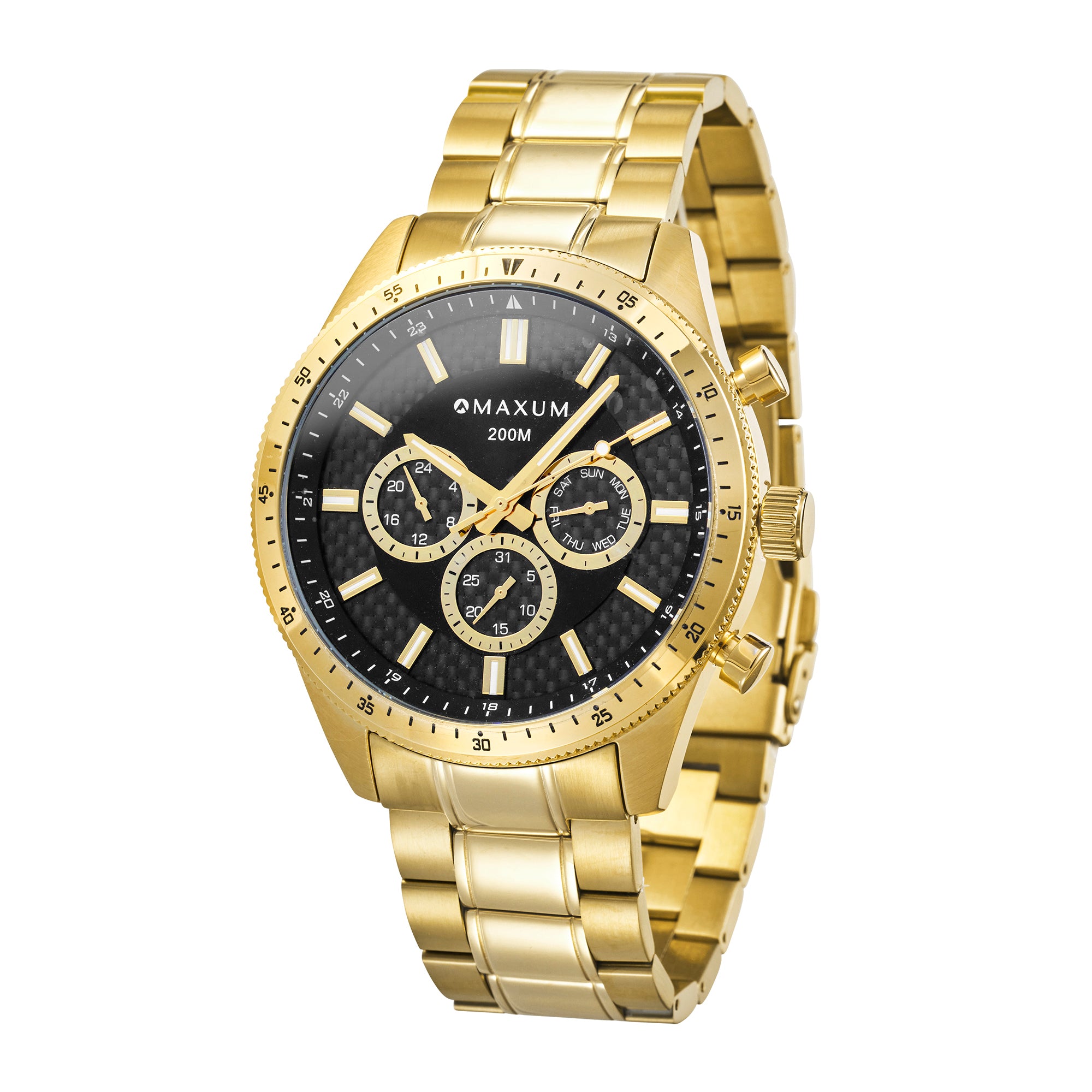 Lansdowne Chronograph Analogue Watch– Gold Case, Black Dial & Gold Bracelet
