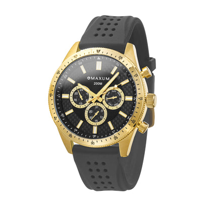 Lansdowne Chronograph Analogue Watch – Gold Case, Black Dial & Black Silicone Strap