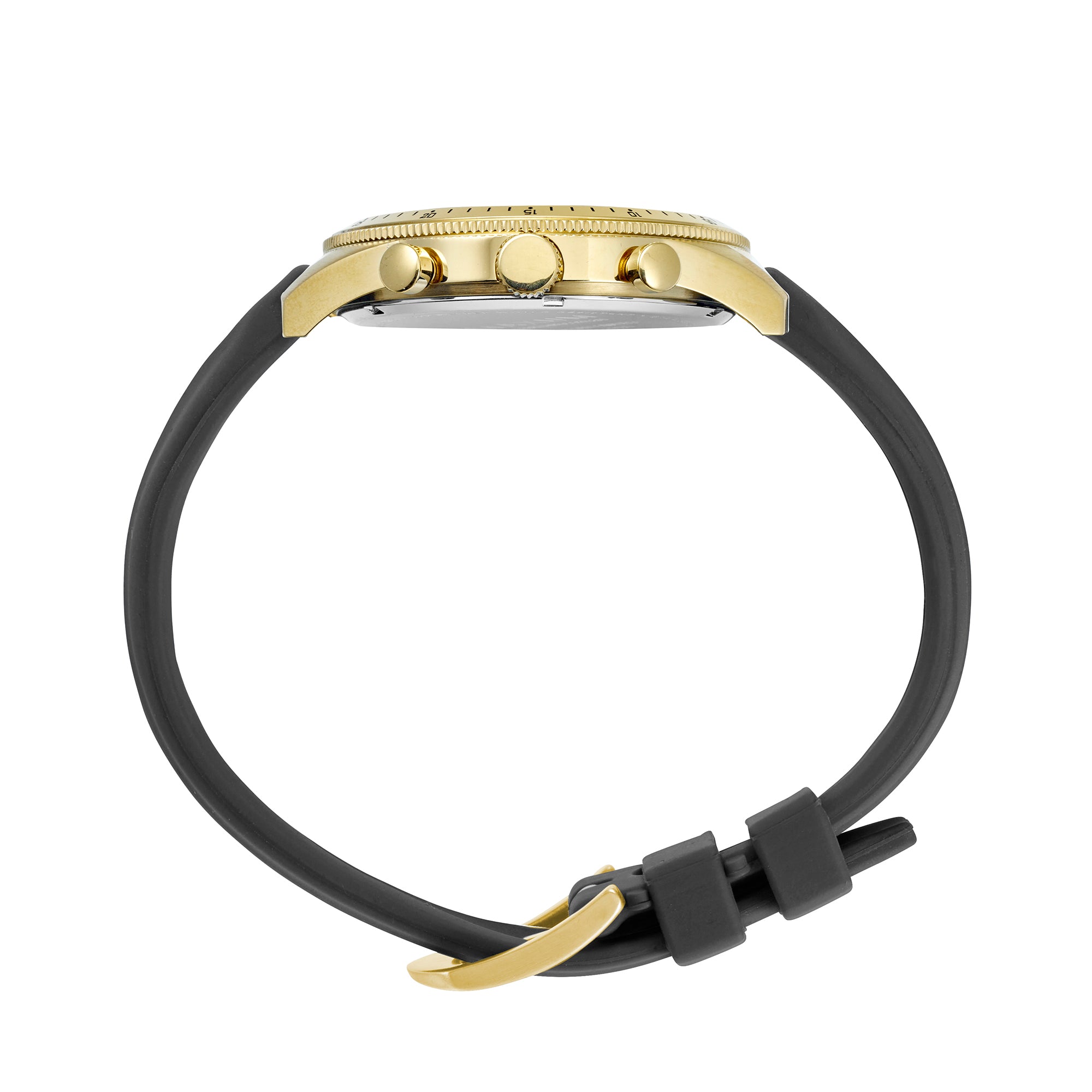 Lansdowne Chronograph Analogue Watch – Gold Case, Black Dial & Black Silicone Strap