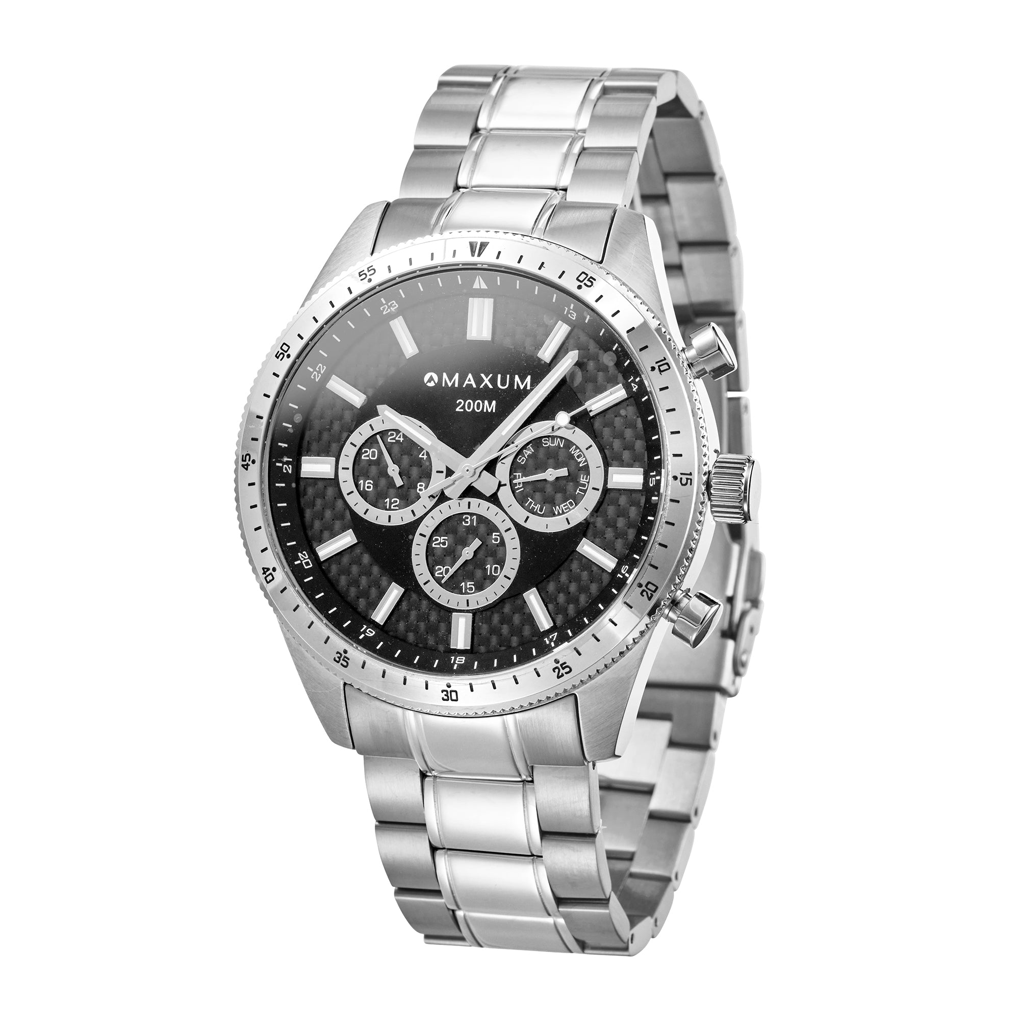 Lansdowne Chronograph Analogue Watch – Black Dial, Silver-Tone Case & Bracelet