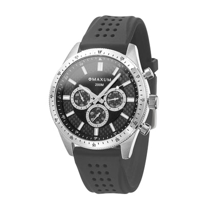 Lansdowne Chronograph Analogue Watch – Silver-Tone Case, Black Dial & Black Silicone Strap