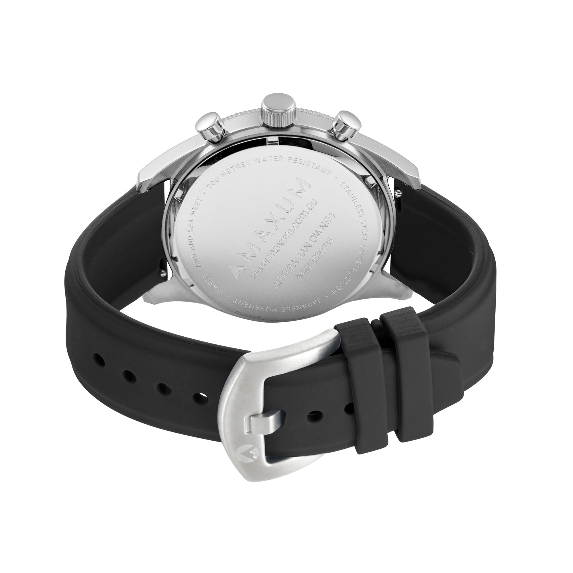 Lansdowne Chronograph Analogue Watch – Silver-Tone Case, Black Dial & Black Silicone Strap