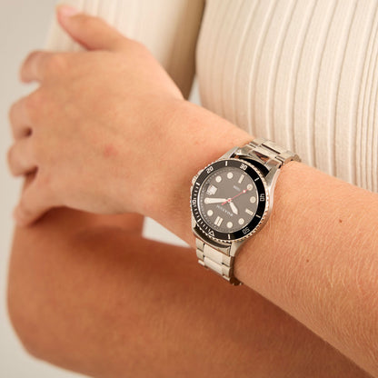 Liberty Silver Set - Includes Silver Analogue Date Watch and Black Silicone Strap