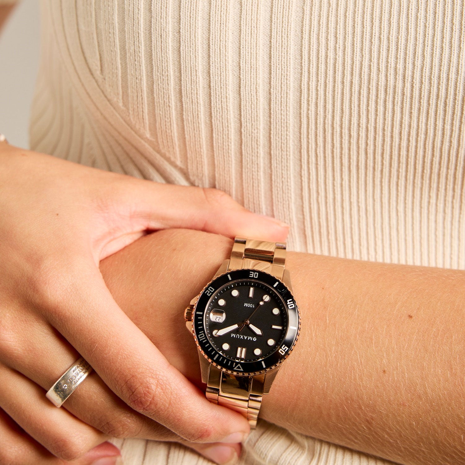 Liberty Ladies Analogue Date Watch – Rose Gold Case, Black Dial & Rose Gold Bracelet