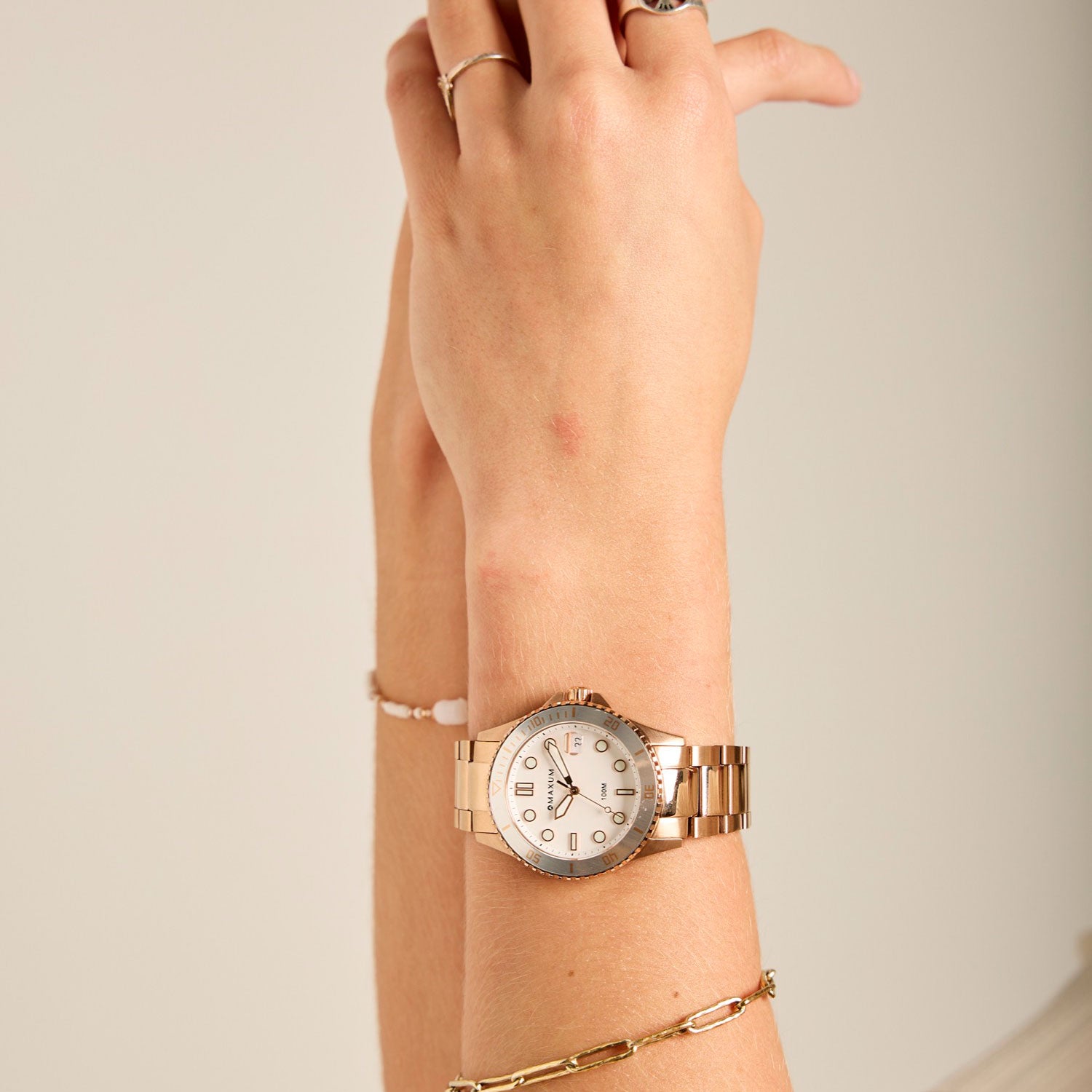 Liberty Ladies Analogue Date Watch – Rose Gold Case, White Dial & Rose Gold Bracelet