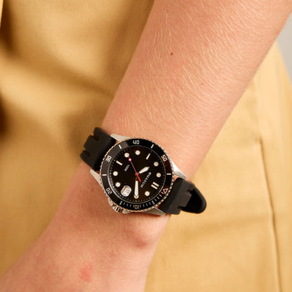 Liberty Silver Set - Includes Silver Analogue Date Watch and Black Silicone Strap